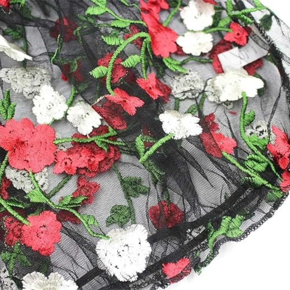 Sexy floral embroidery mesh T-shirt